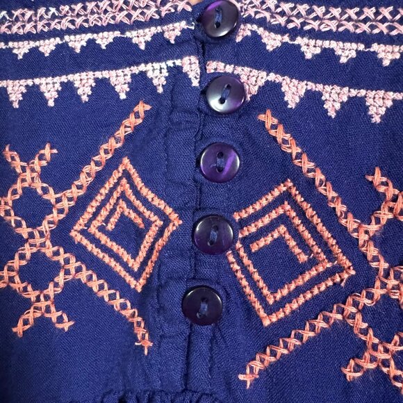 Earthbound Trading Co Blue Embroidered Boho Tunic Dress SZ M - Picture 4 of 9
